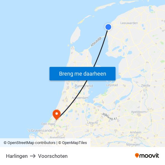 Harlingen to Voorschoten map