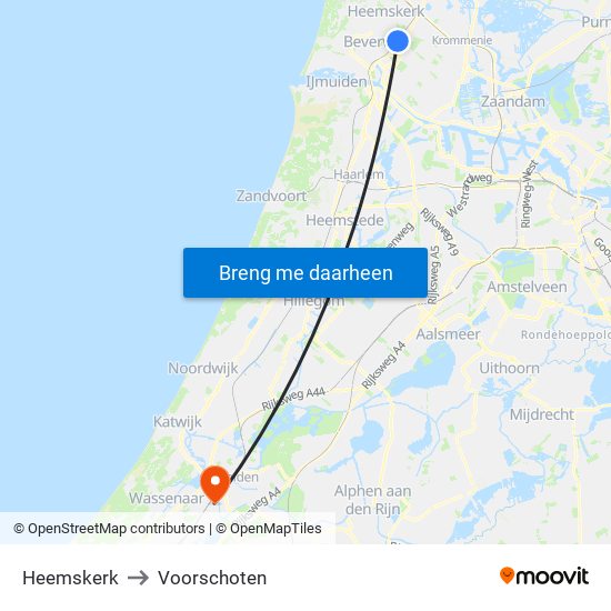 Heemskerk to Voorschoten map