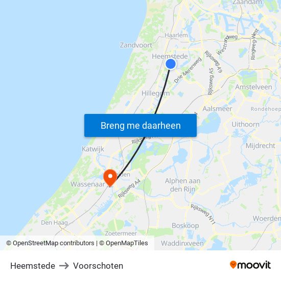 Heemstede to Voorschoten map