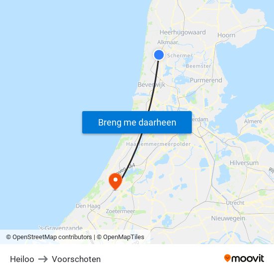 Heiloo to Voorschoten map