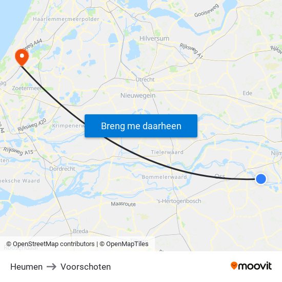 Heumen to Voorschoten map