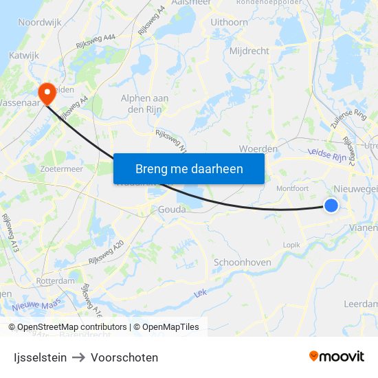 Ijsselstein to Voorschoten map