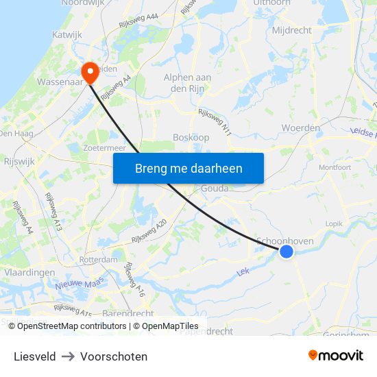 Liesveld to Voorschoten map