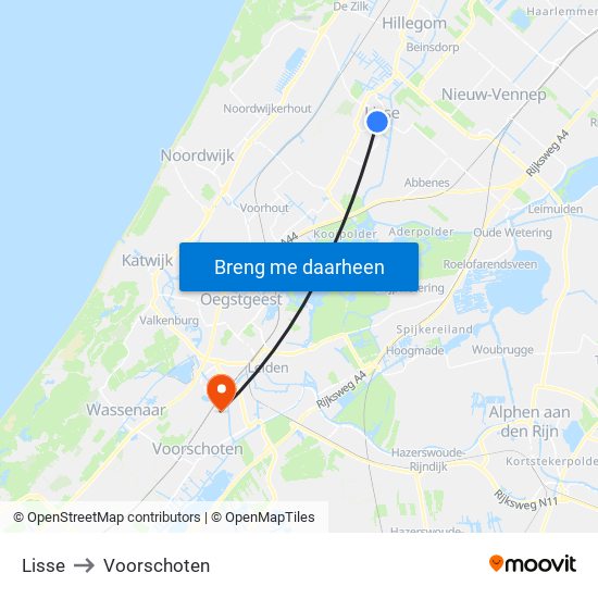 Lisse to Voorschoten map