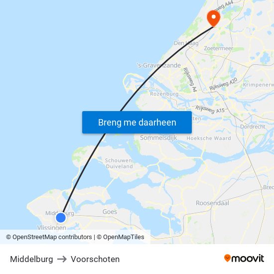 Middelburg to Voorschoten map