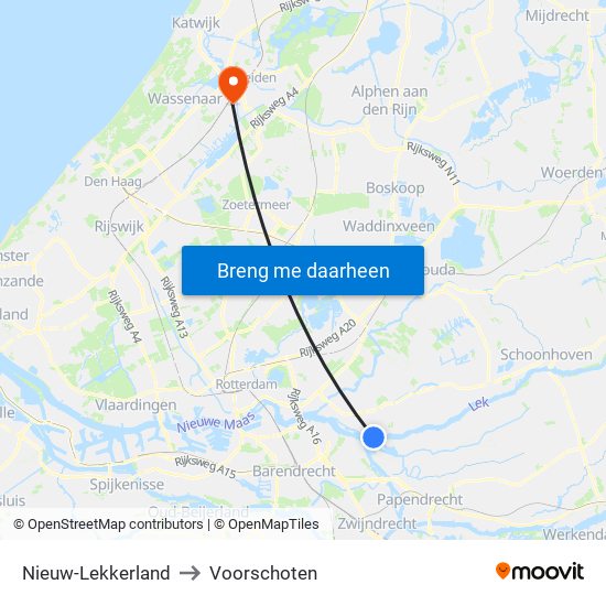 Nieuw-Lekkerland to Voorschoten map