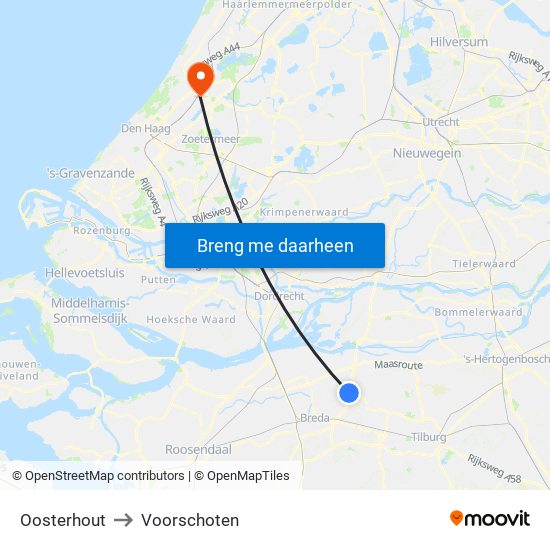 Oosterhout to Voorschoten map