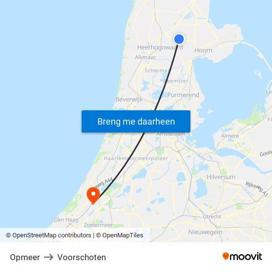 Opmeer to Voorschoten map