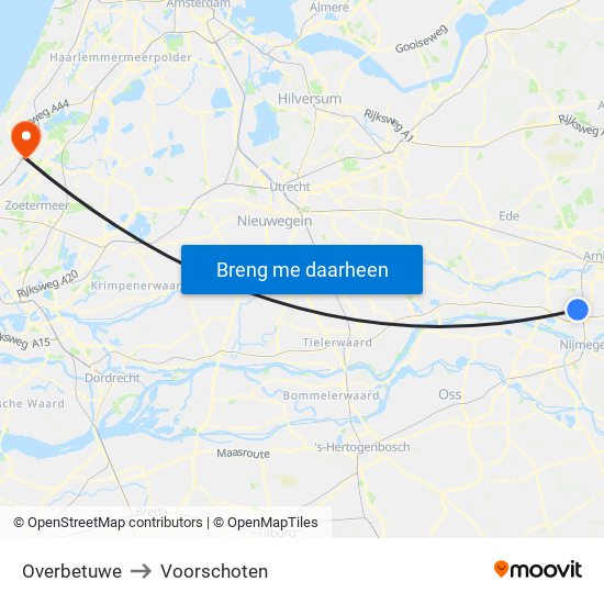 Overbetuwe to Voorschoten map