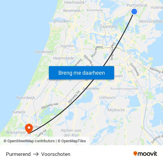 Purmerend to Voorschoten map