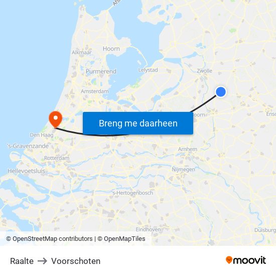 Raalte to Voorschoten map