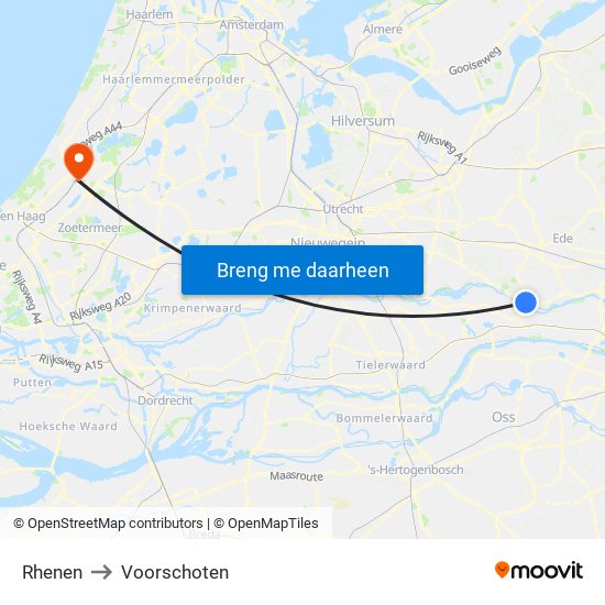 Rhenen to Voorschoten map
