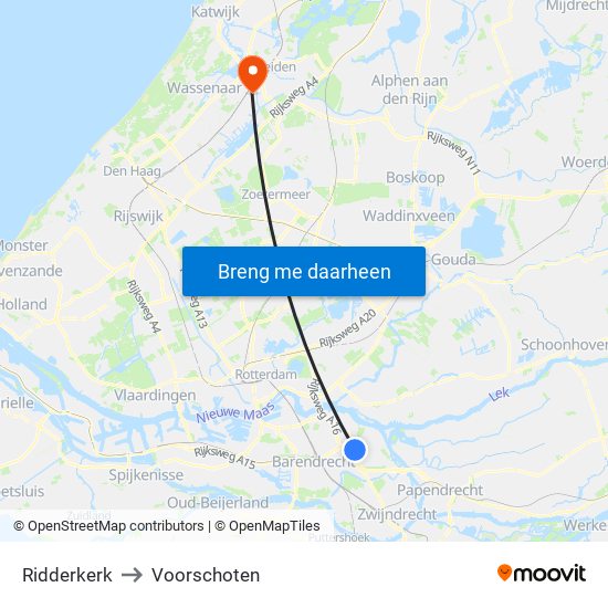 Ridderkerk to Voorschoten map