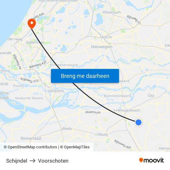 Schijndel to Voorschoten map
