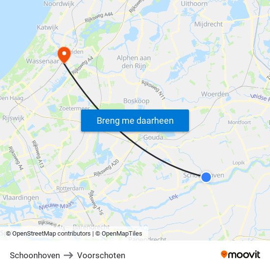 Schoonhoven to Voorschoten map
