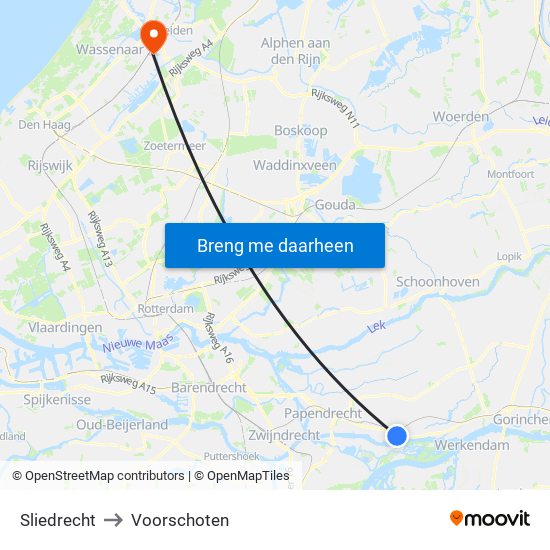 Sliedrecht to Voorschoten map