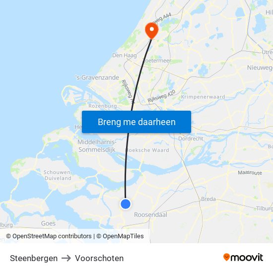 Steenbergen to Voorschoten map