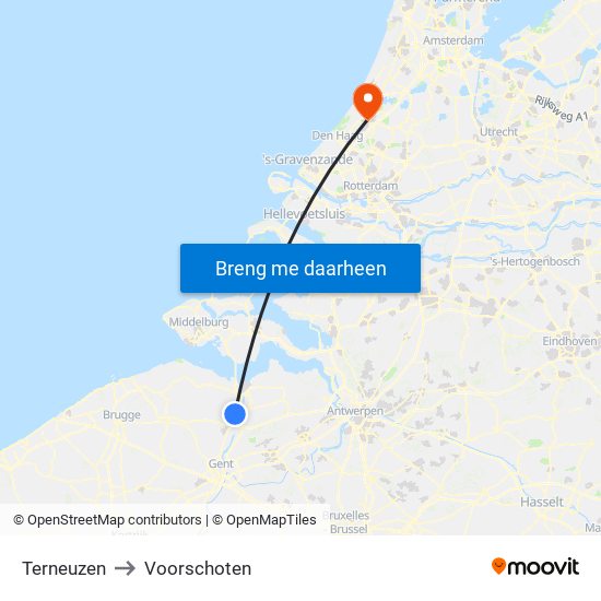 Terneuzen to Voorschoten map