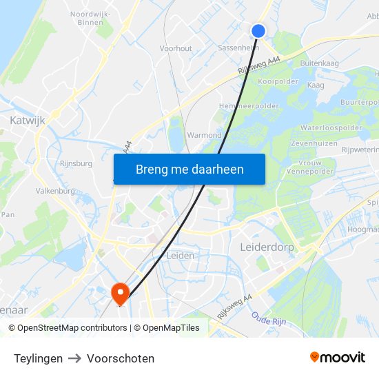 Teylingen to Voorschoten map
