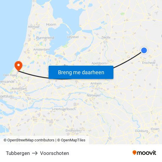 Tubbergen to Voorschoten map