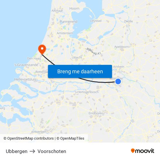 Ubbergen to Voorschoten map