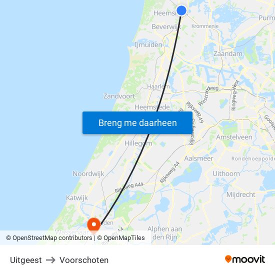 Uitgeest to Voorschoten map