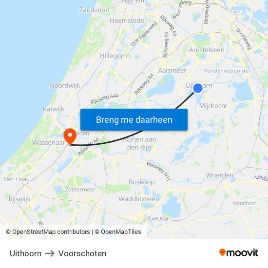 Uithoorn to Voorschoten map