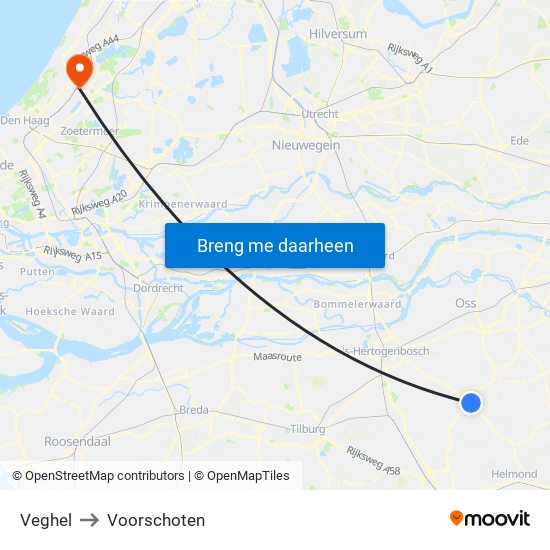 Veghel to Voorschoten map