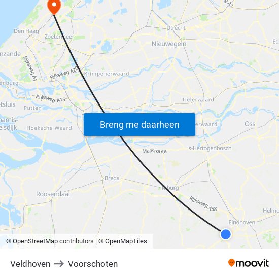 Veldhoven to Voorschoten map