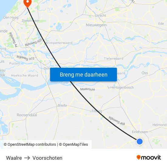 Waalre to Voorschoten map