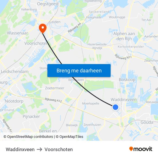 Waddinxveen to Voorschoten map