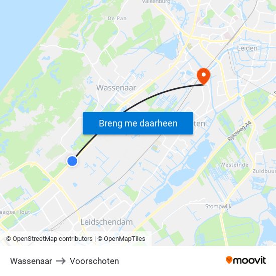 Wassenaar to Voorschoten map