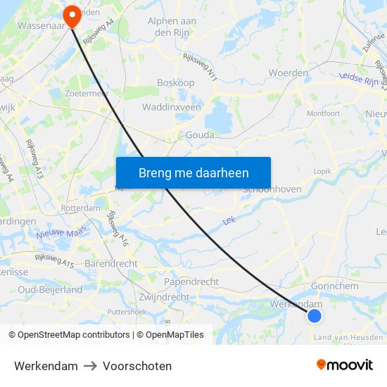 Werkendam to Voorschoten map