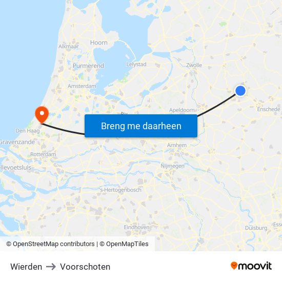 Wierden to Voorschoten map