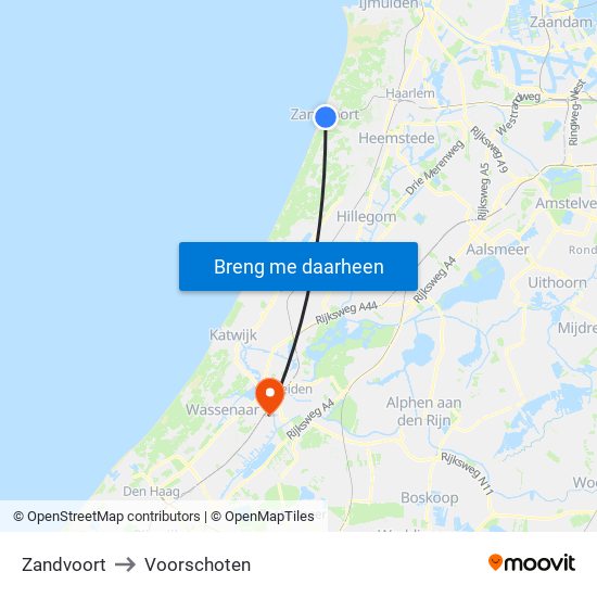 Zandvoort to Voorschoten map