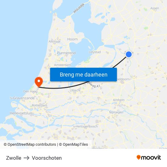 Zwolle to Voorschoten map