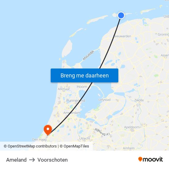 Ameland to Voorschoten map