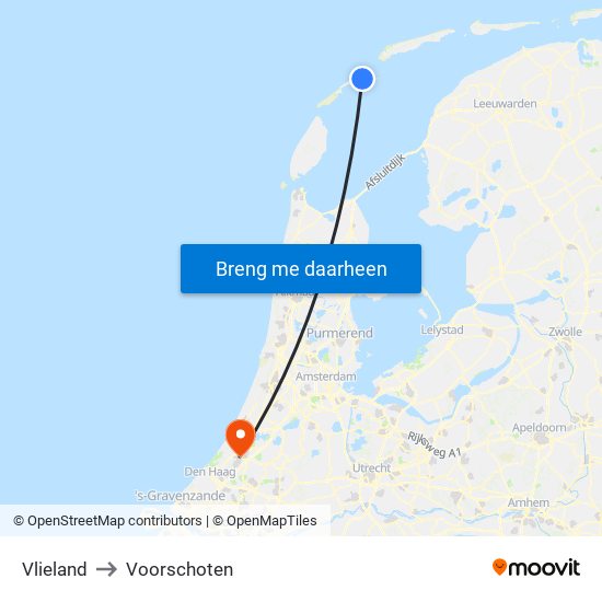 Vlieland to Voorschoten map