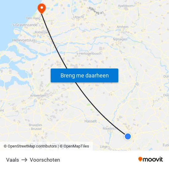 Vaals to Voorschoten map