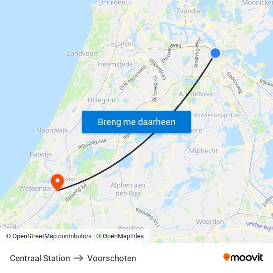 Centraal Station to Voorschoten map