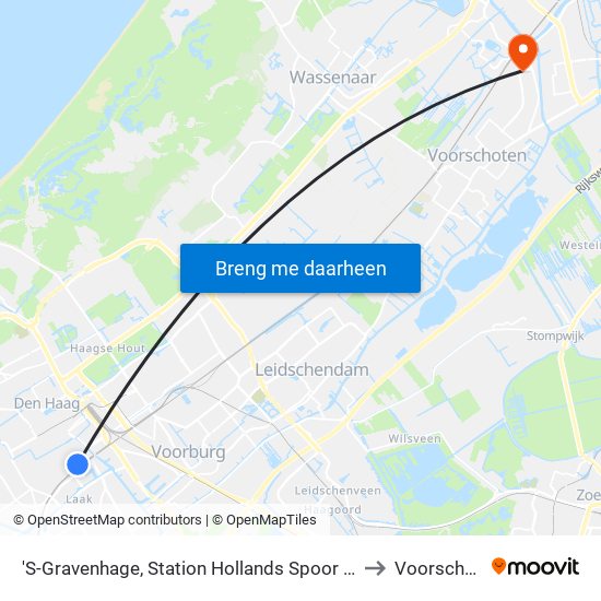 'S-Gravenhage, Station Hollands Spoor (Perron A) to Voorschoten map