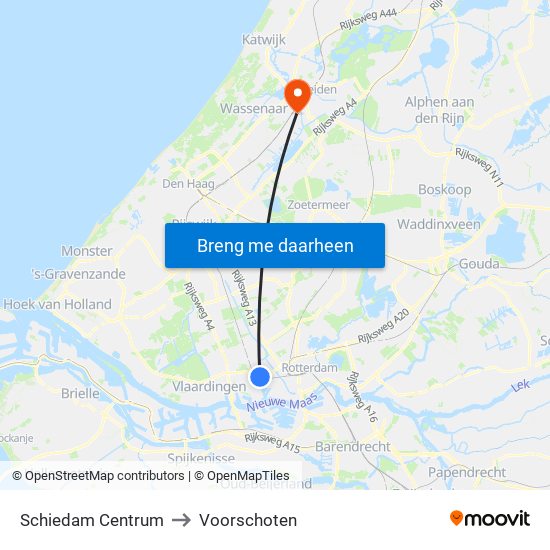Schiedam Centrum to Voorschoten map