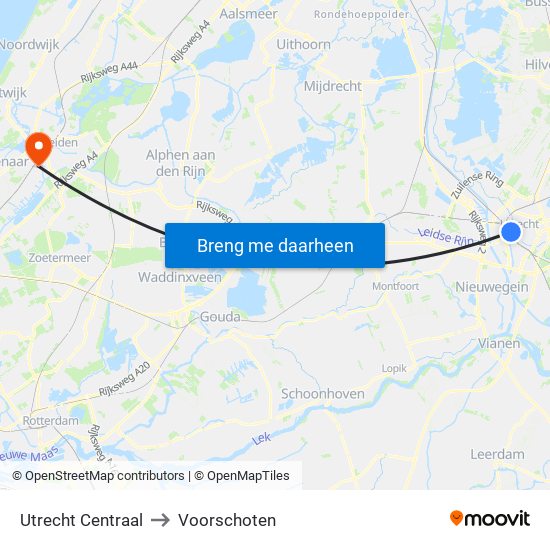 Utrecht Centraal to Voorschoten map