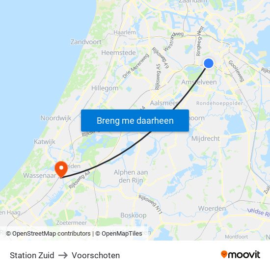 Station Zuid to Voorschoten map