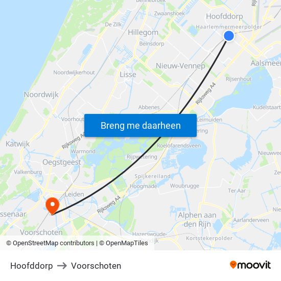 Hoofddorp to Voorschoten map