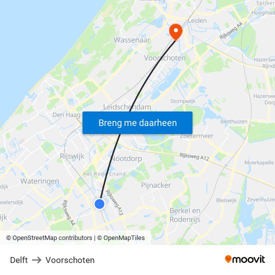 Delft to Voorschoten map