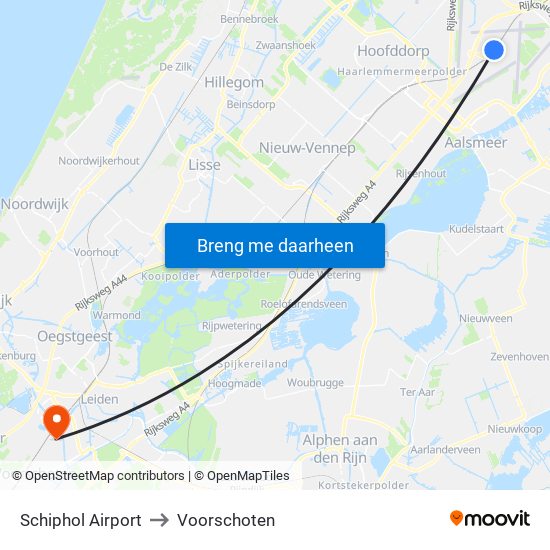 Schiphol Airport to Voorschoten map