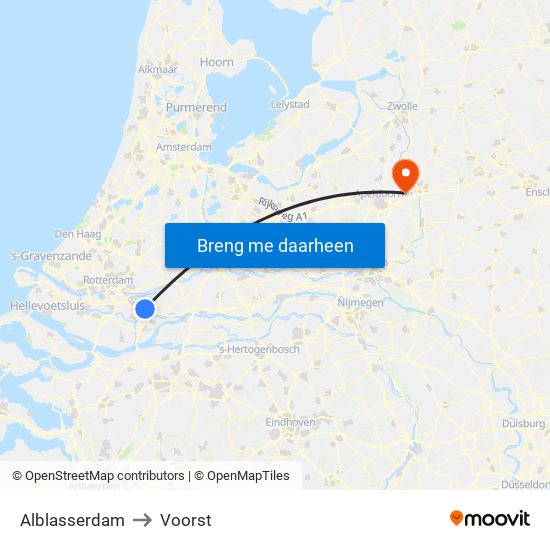 Alblasserdam to Voorst map