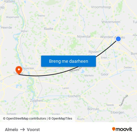 Almelo to Voorst map