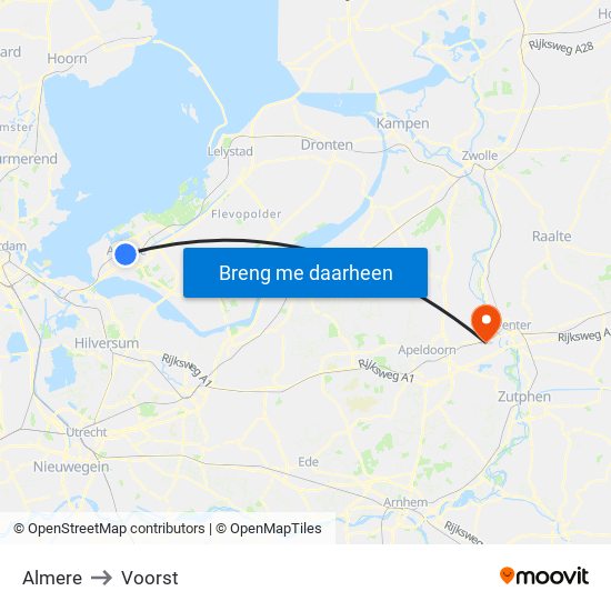 Almere to Voorst map
